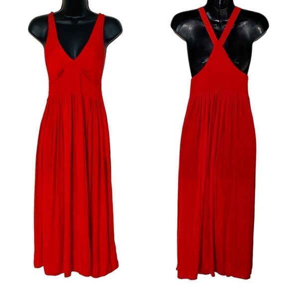 Urban Outfitters Valerie Smocked Satin Midi Dress Sz S - Picture 13 of 16